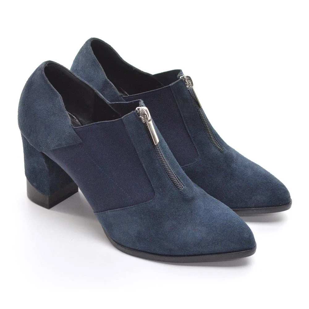 Claetyn Wood Blue Suede Top Zip Heeled Booties 39 New